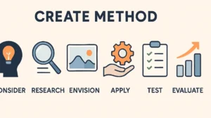 Diagrama minimalista del método CREATE para crear prompts efectivos en ChatGPT