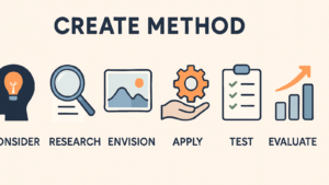 Diagrama minimalista del método CREATE para crear prompts efectivos en ChatGPT
