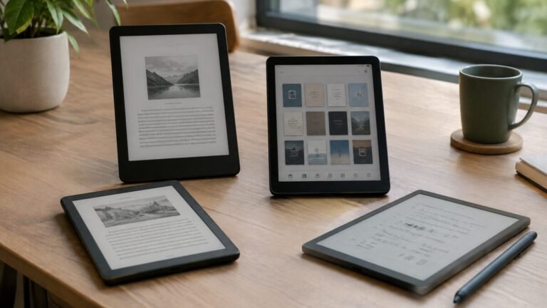 Comparativa visual de lectores electrónicos para libros, aplicaciones y escritura manuscrita